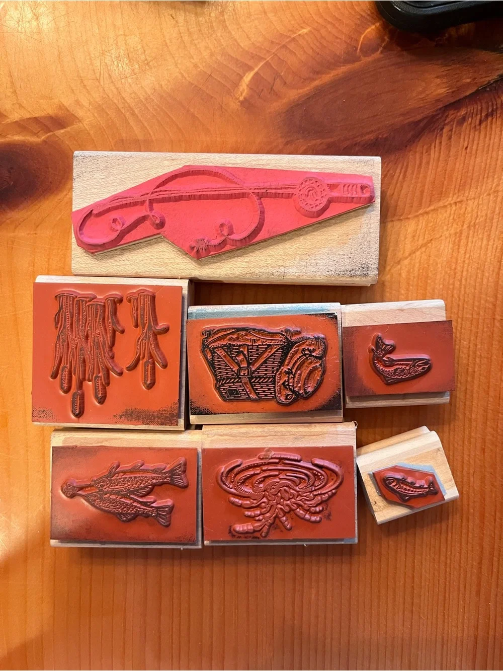Stampin' Up! Natural Wood Fishing theme Rubber Stamp set